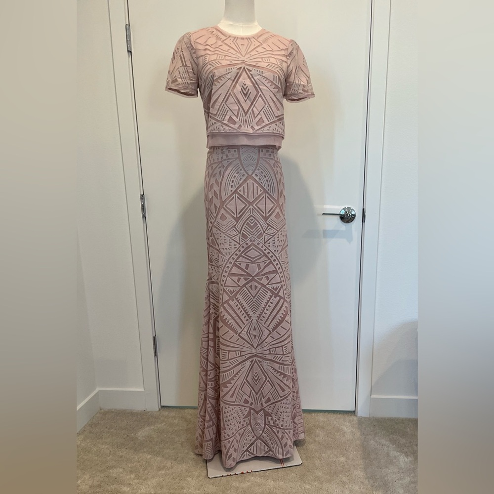 BCBG Maxazria Size:0 Mauve Lined  Mesh Skirt Set Very Good Condition